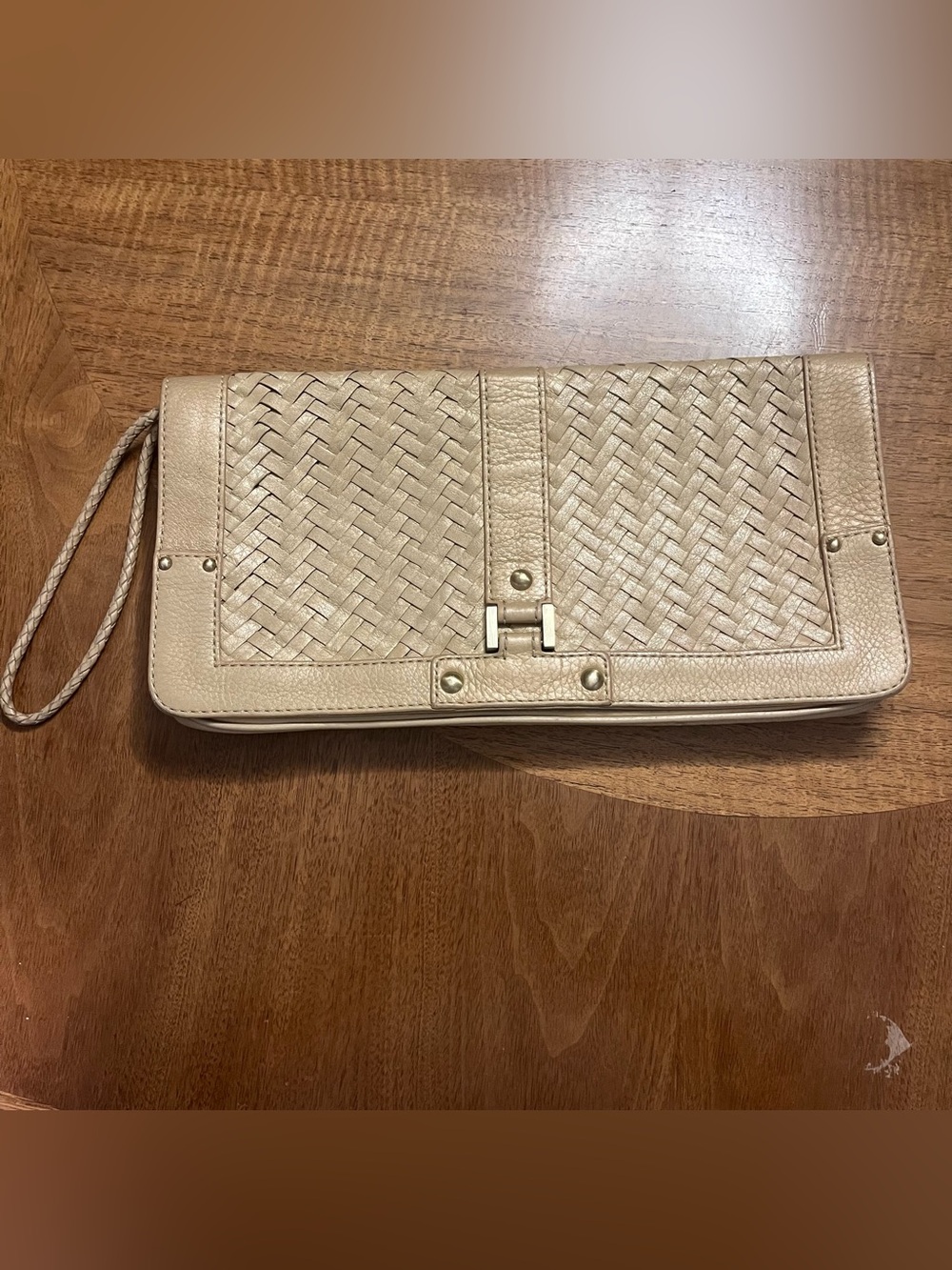 Vintage Cole Haan Heritage Weave Izzie Large Tan Clutch/Wristlet